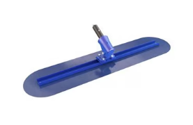 Blue steel bull trowel with smooth finishing blade for finishing freshly poured concrete, available for rent at McKinleyville Ace Home & Garden Center.