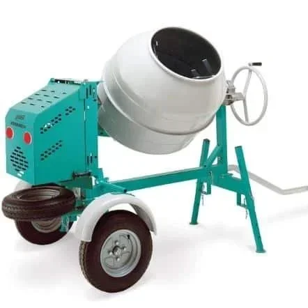 Towable concrete mixer with rotating drum and wheeled frame, available for rent at McKinleyville Ace Home & Garden Center.