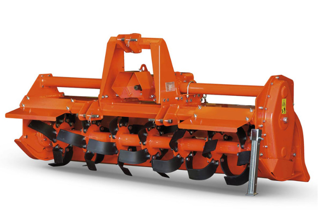 Tractor rotary tiller attachment with heavy-duty tines for soil preparation, available to rent at McKinleyville Ace Home & Garden Center.