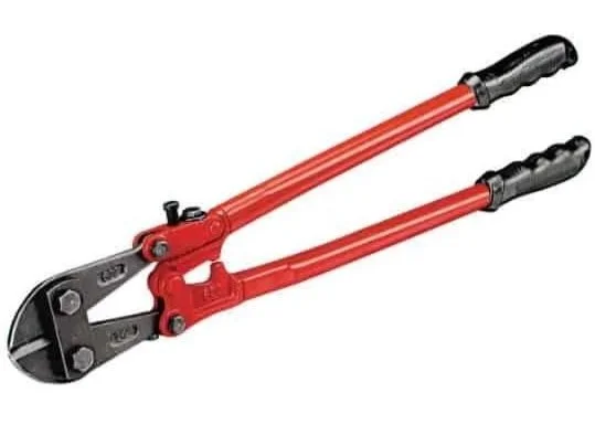 Heavy-duty bolt cutters with long handles for cutting chain, locks, and metal rods, available to rent at McKinleyville Ace Home & Garden Center.