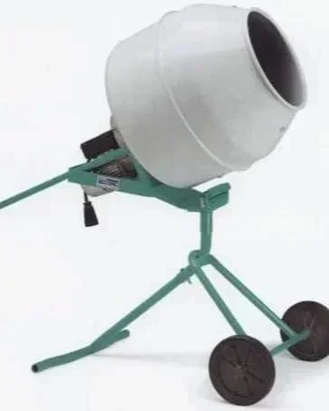 Pedestal concrete mixer with rotating drum and wheeled stand, available for rent at McKinleyville Ace Home & Garden Center.