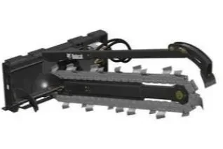 Walk-behind trencher attachment with heavy-duty digging chain and teeth, available for rent at McKinleyville Ace Home & Garden Center.
