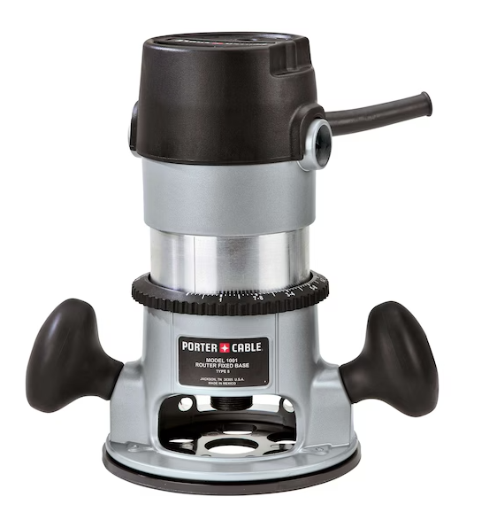 Fixed-base router with variable speed control for precision edge profiling, trimming, grooving, and woodworking projects.