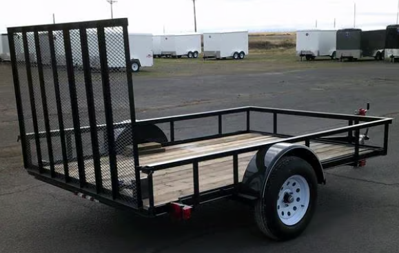 6-foot by 10-foot utility trailer for hauling equipment, landscaping materials, furniture, and other large or bulky loads.
