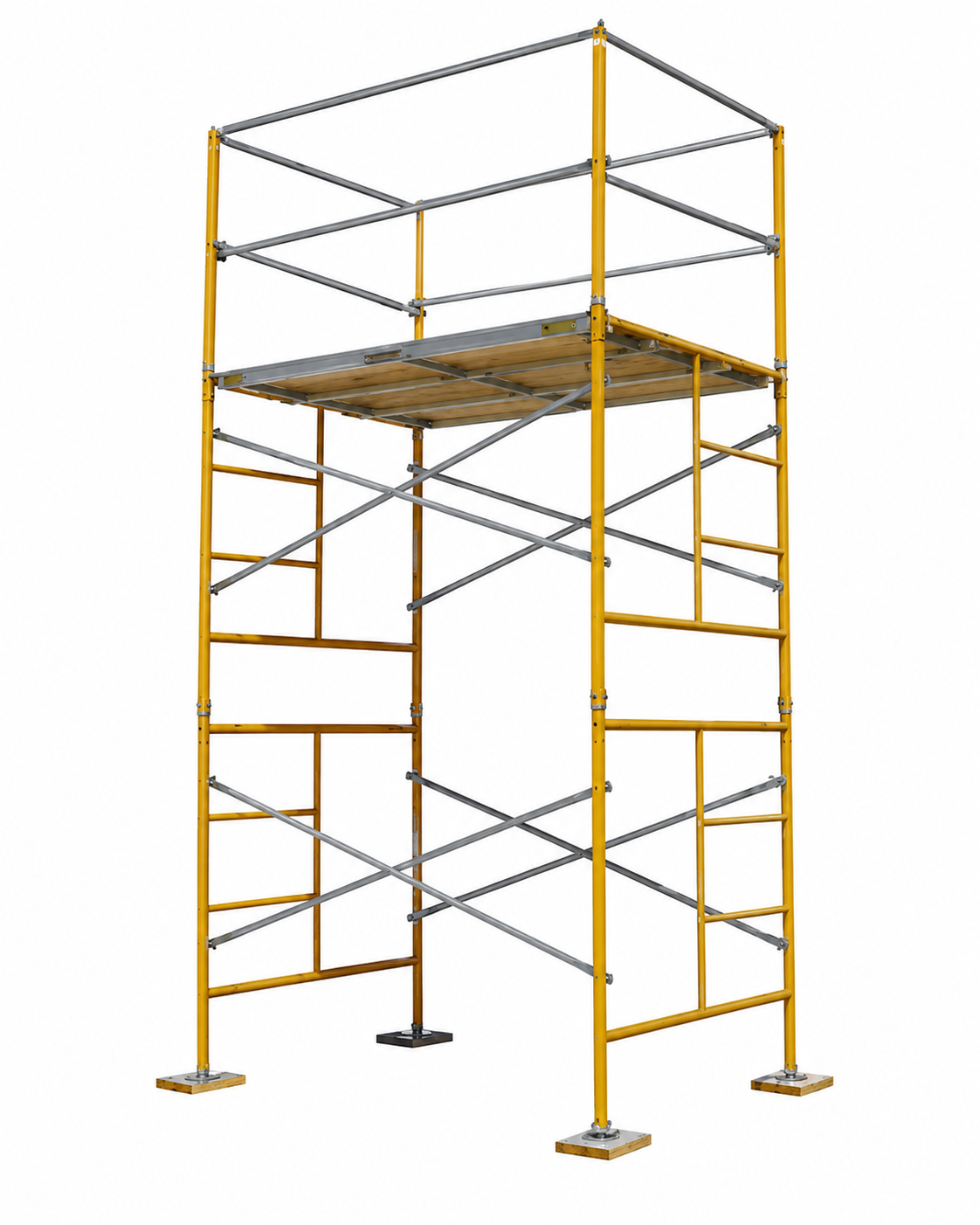 Stationary scaffolding tower with work platform and guardrails for elevated construction and maintenance work, available for rent at McKinleyville Ace Home & Garden Center.