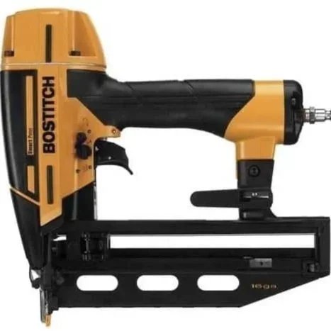 Pneumatic finish stapler designed for fastening trim, upholstery, and light woodworking materials, available for rent at McKinleyville Ace Home & Garden Center.