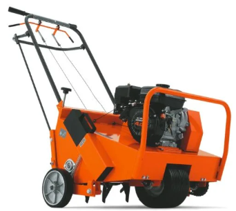 19-inch walk-behind lawn aerator with gas engine and coring tines for soil aeration, available for rent at McKinleyville Ace Home & Garden Center.