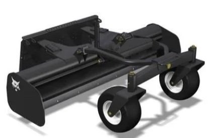 Skid steer brush cutter attachment with heavy-duty deck and caster wheels, offered for rent at McKinleyville Ace Home & Garden Center.