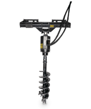 Hydraulic auger attachment with spiral drill bit for digging post holes, available for rent at McKinleyville Ace Home & Garden Center.