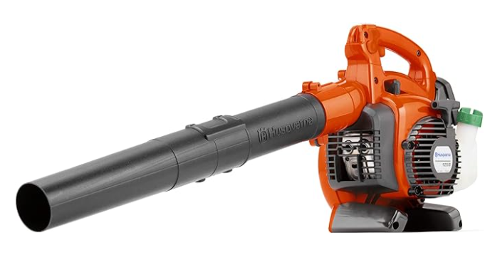 Handheld gas leaf blower with long blower tube for clearing yard debris, available for rent at McKinleyville Ace Home & Garden Center.