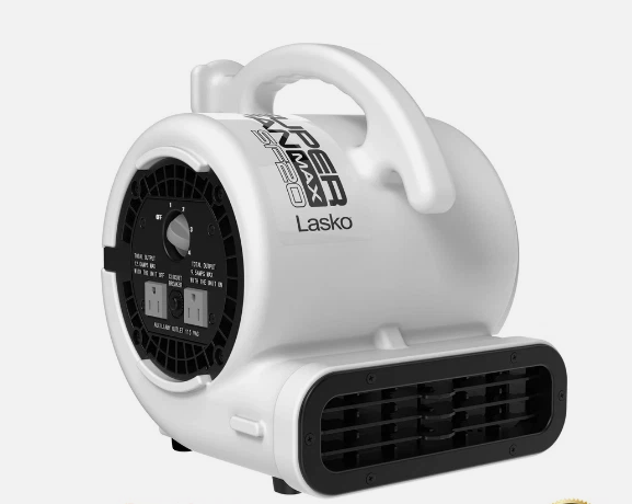 Portable air mover blower fan for drying floors, improving air circulation, and accelerating drying after cleaning, painting, or water damage restoration.