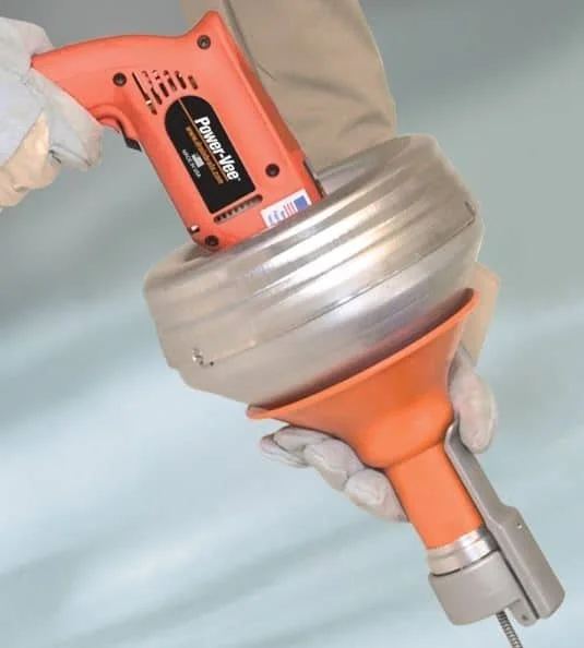 Handheld electric drain auger with enclosed drum and trigger handle, available to rent at McKinleyville Ace Home & Garden Center.