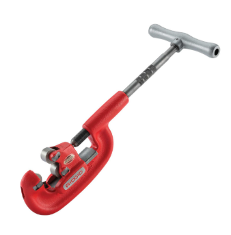 Pipe cutter tool with adjustable cutting wheel and T-handle for cutting metal pipe, available for rent at McKinleyville Ace Home & Garden Center.