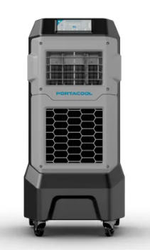 Portacool evaporative cooler for cooling garages, workshops, warehouses, outdoor events, and other large open spaces with portable airflow.