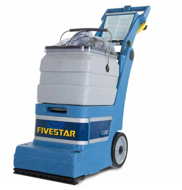 Walk-behind carpet cleaner machine with water tank and cleaning head, available for rent at McKinleyville Ace Home & Garden Center.
