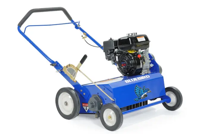 22-inch power rake with gas engine and walk-behind controls for removing lawn thatch, available for rent at McKinleyville Ace Home & Garden Center.
