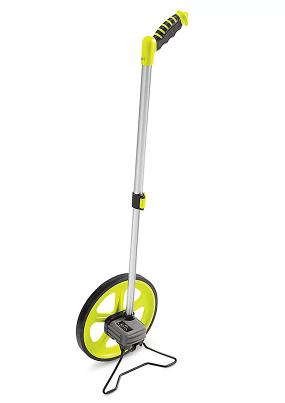 Measuring wheel with telescoping handle for accurately measuring distances on construction sites, landscaping projects, and property layouts.