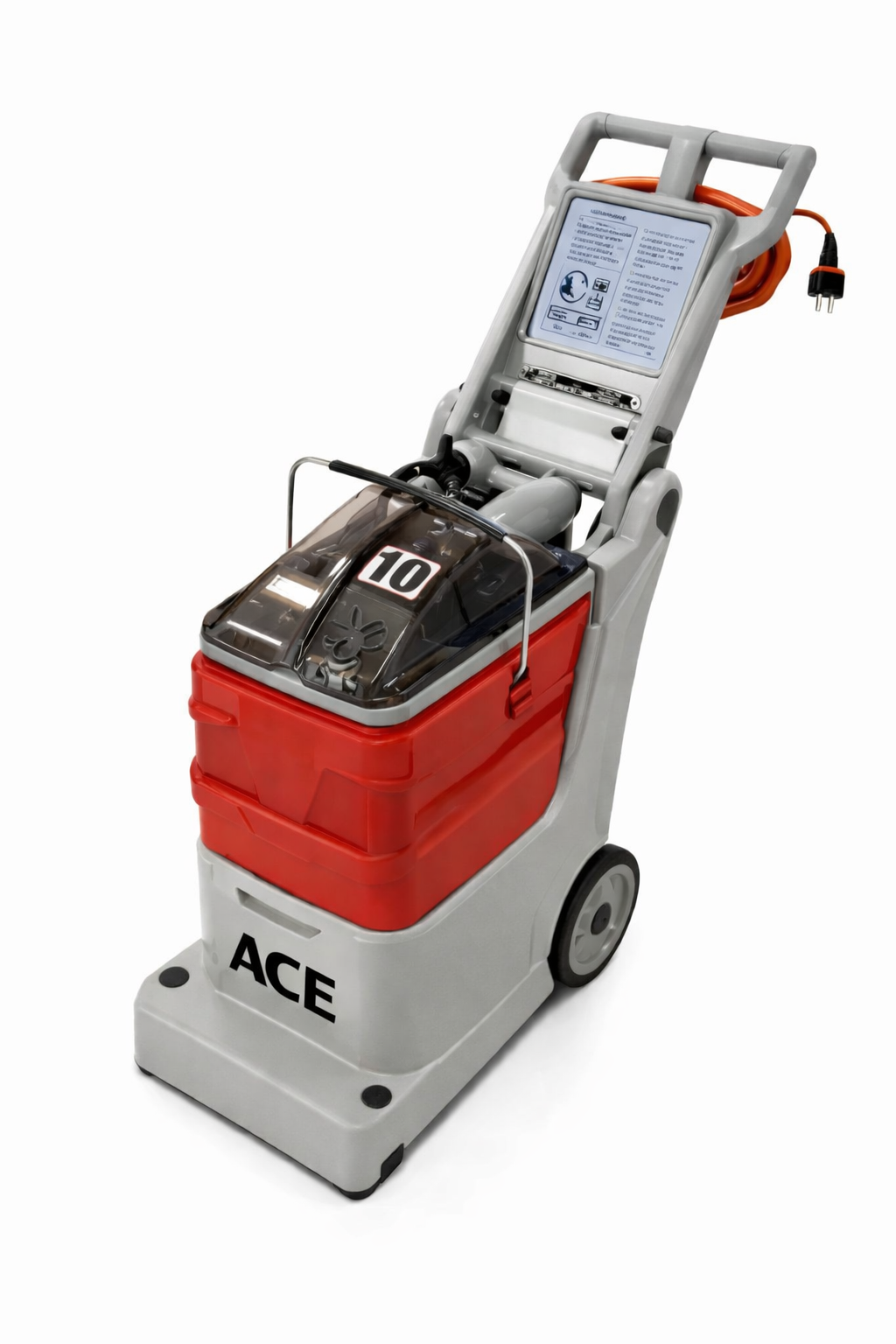 Walk-behind carpet cleaner machine with water tank, available to rent at McKinleyville Ace Home & Garden Center.