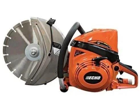 Gas-powered handheld concrete cutoff saw with large circular blade for cutting masonry and concrete, available for rent at McKinleyville Ace Home & Garden Center.