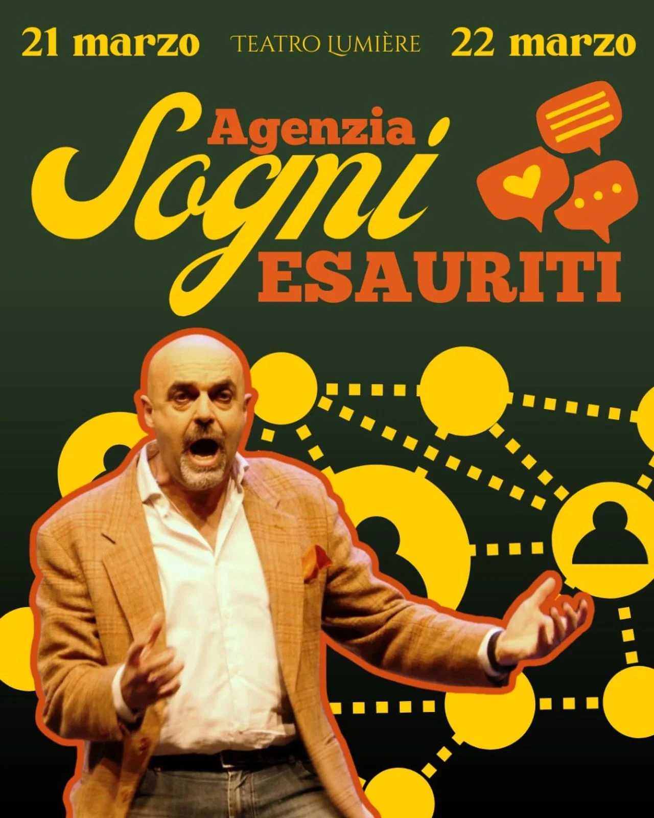 Il nostro team di esperti &egrave; pronto a offrirti una commedia fatta su misura per te!
Ma aspetta, c&rsquo;&egrave; di pi&ugrave;!
... no, vabb&eacute;, &egrave; tutto.

🗓 21 marzo &ndash; ore 20:45
🗓 22 marzo &ndash; ore 16:45
📍 Teatro Lumi&eg