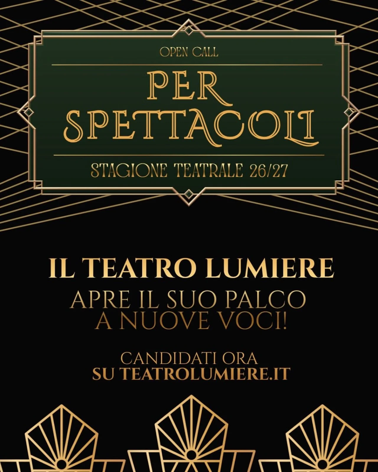 ❗️OPEN CALL: stagione 2026/27 al Teatro Lumi&egrave;re

Sai, ogni teatro ha il suo modo di respirare. E ogni tanto apre un po&rsquo; di pi&ugrave; le sue porte, giusto per far entrare aria nuova, voci nuove, storie che aspettano solo di essere raccon