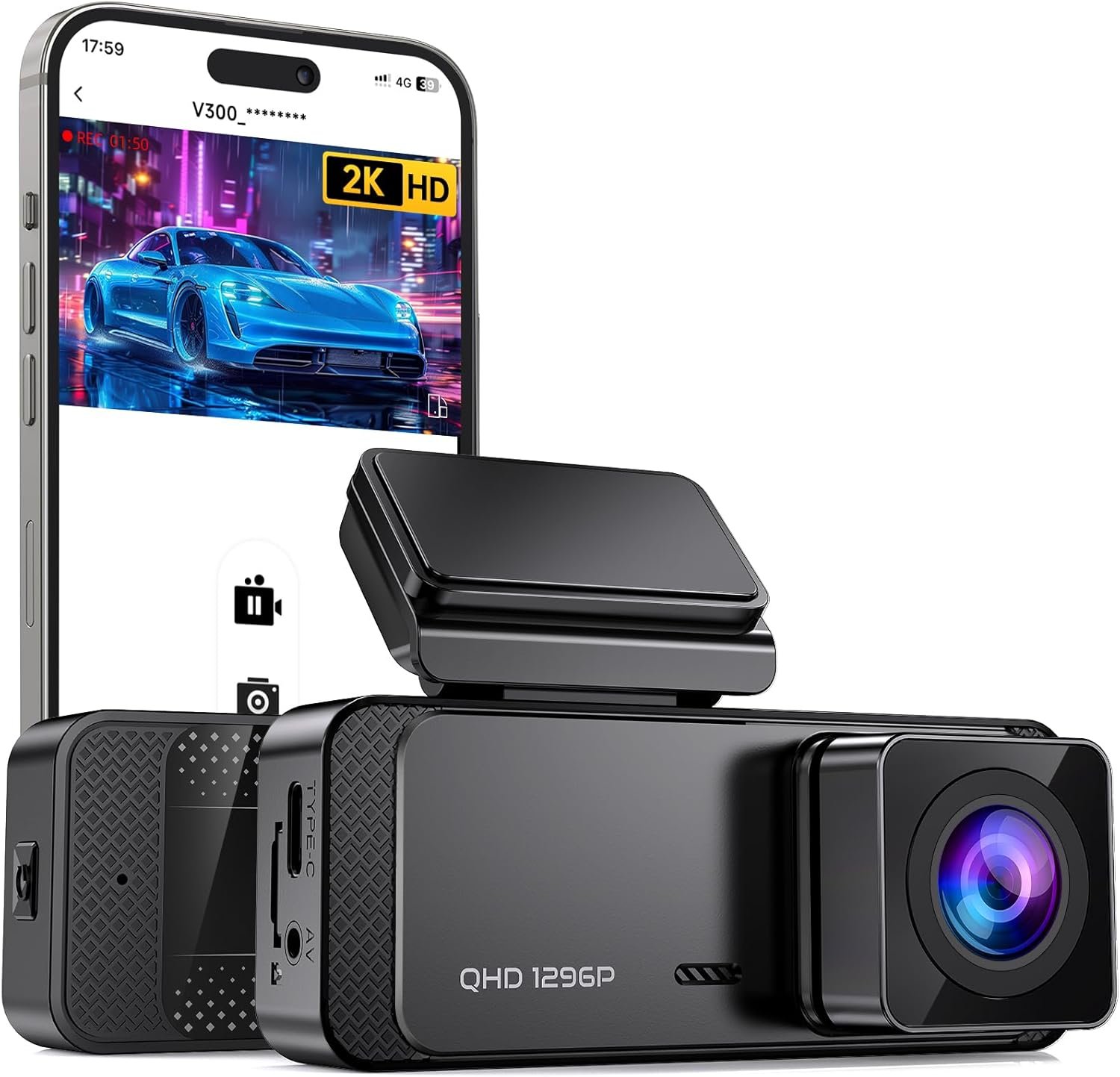 2K High Definition Dash Cam with Night Mode and 24 Hr. Parking Surveillance Mode