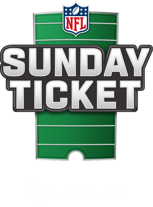NFL Sunday Ticket logo with a green football field background and the Everpass logo at the bottom.