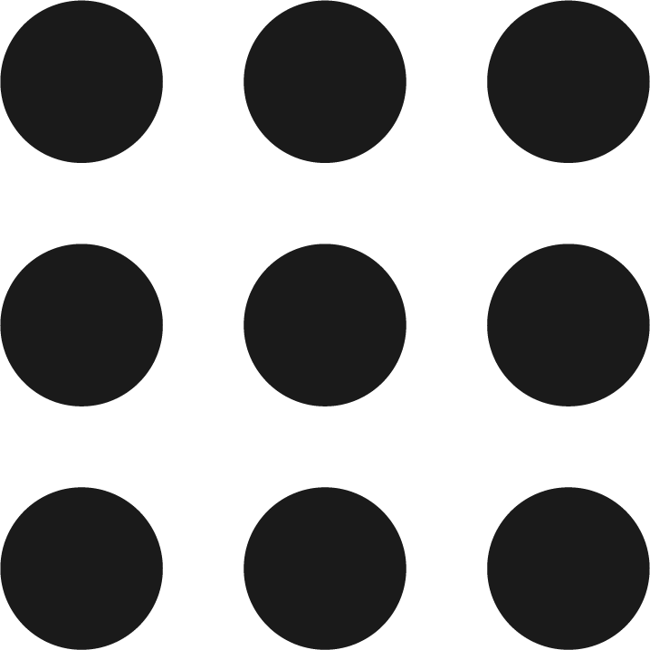 Nine black circles arranged in a 3x3 grid on a black background.