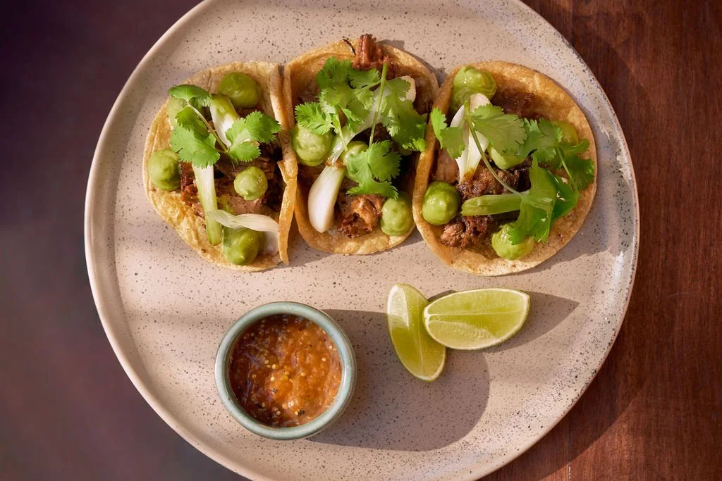 Slow-cooked short rib tacos at Mejibó Todos Santos, one of the restaurant’s most popular dishes.