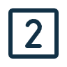 Ein schwarzes Symbol mit einer blauen Zahl 2 in einer quadratischen Umrandung.