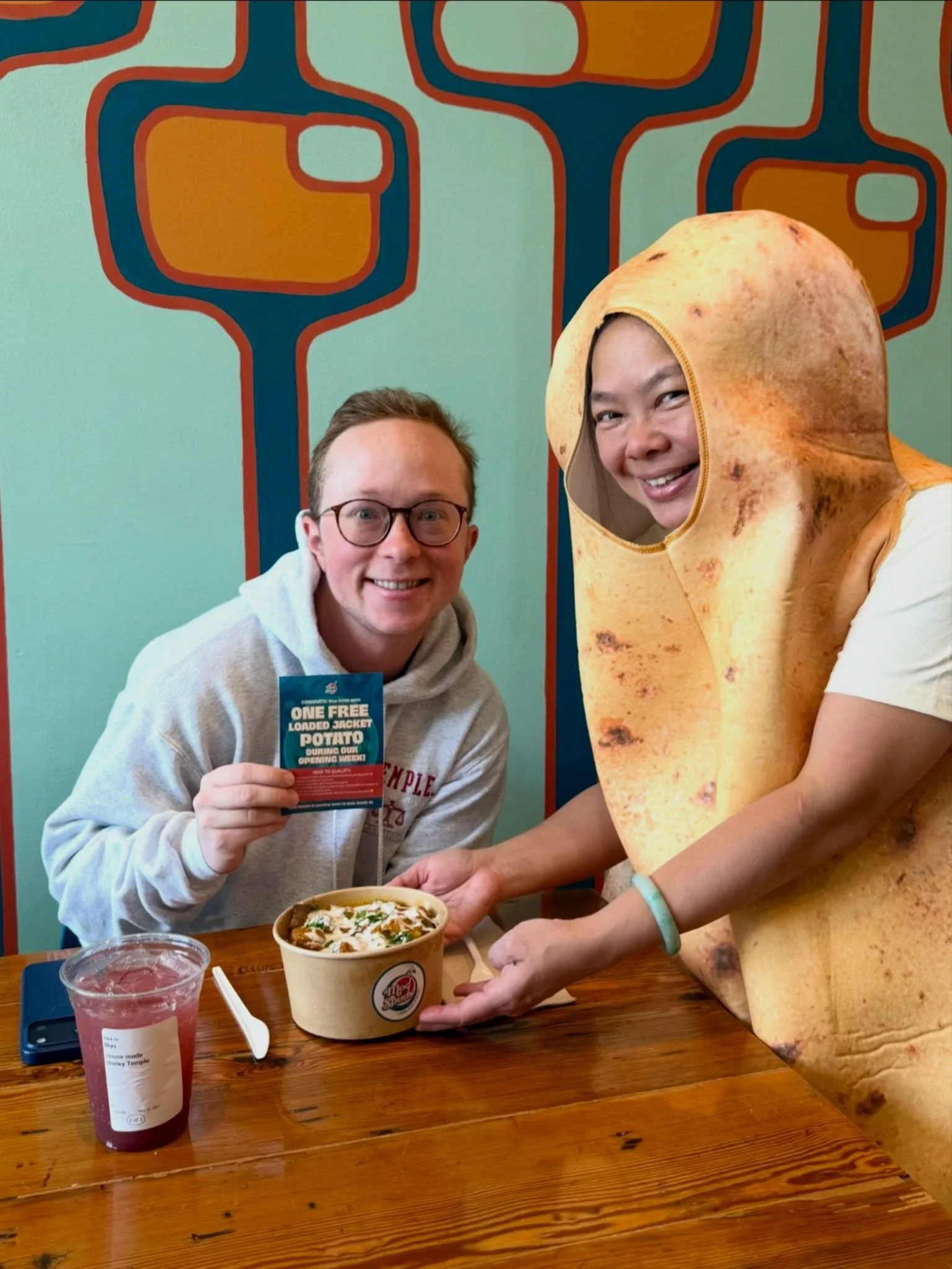 If you&rsquo;re one of the people who found a free loaded jacket potato ticket during one of our scavenger hunts, this message is for you:

Friendly reminder you must come in and redeem your free potato by this Friday, May 22nd. 

Don&rsquo;t forget 