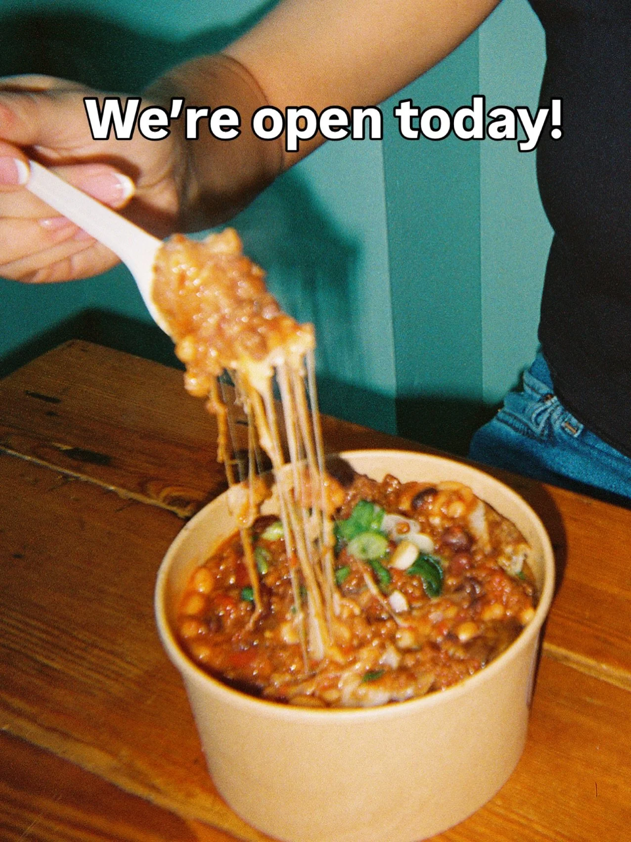 WE&rsquo;RE OPEN TODAY! Research shows that Memorial Day is better with a cheese pull. 🧀🥔 

11am-9pm

Come in, order for pick-up on modspuds.com, or order for delivery on Uber Eats