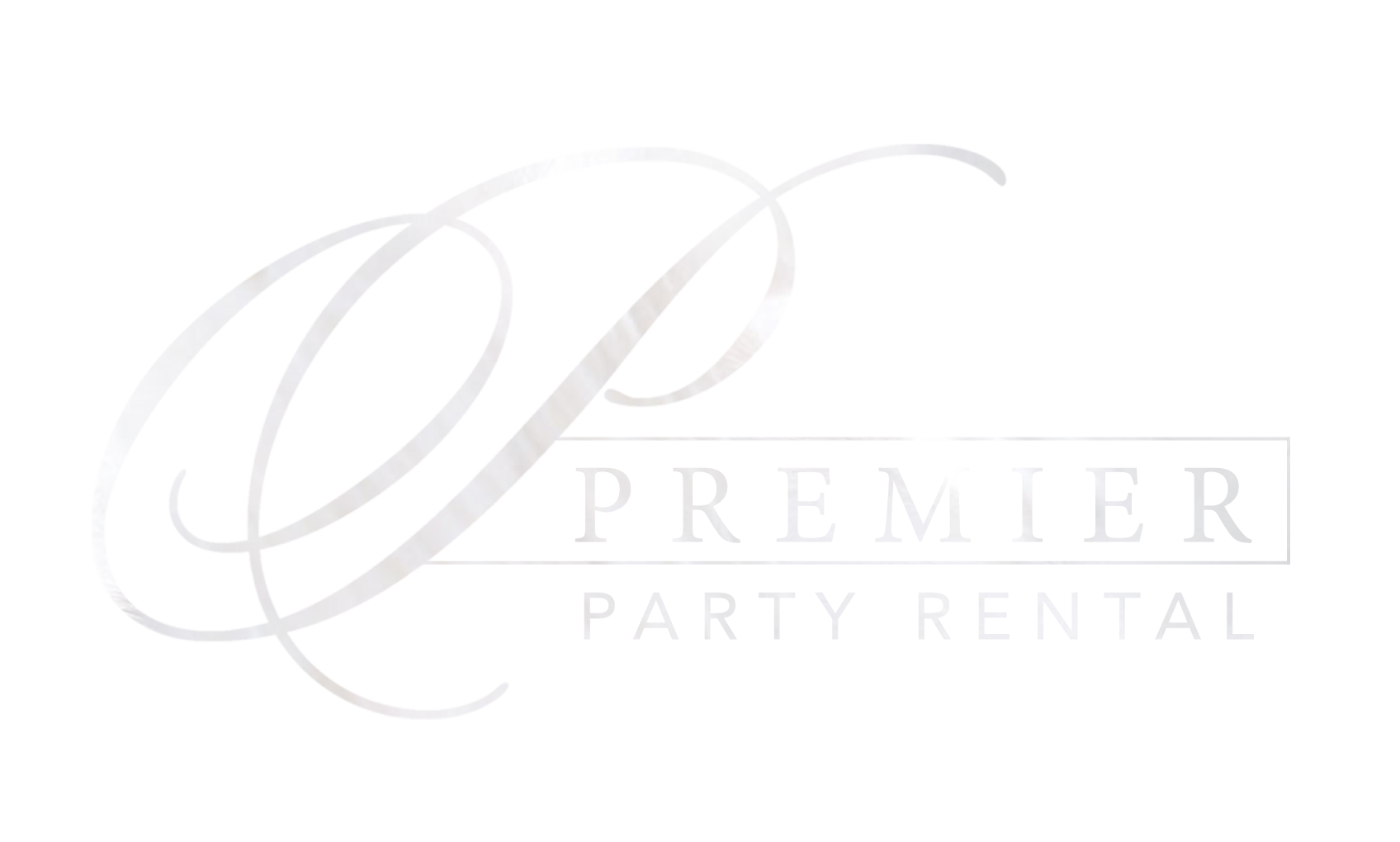 Premier Party Rental logo with a marbled overlay.