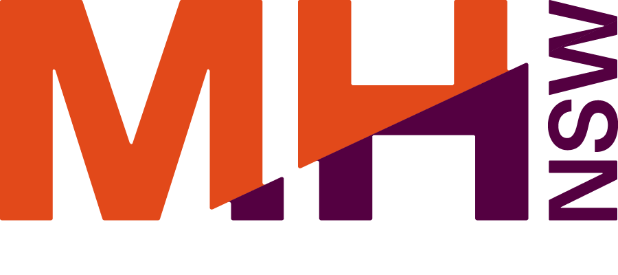 Text reading 'MH NSW' in large orange and purple letters.
