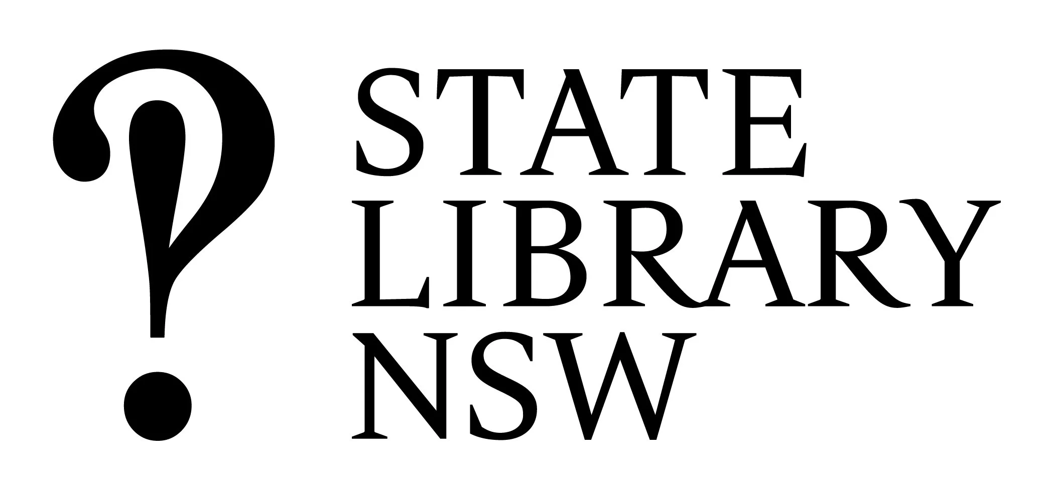 Logo for the State Library of New South Wales featuring an abstract black and white design with text.