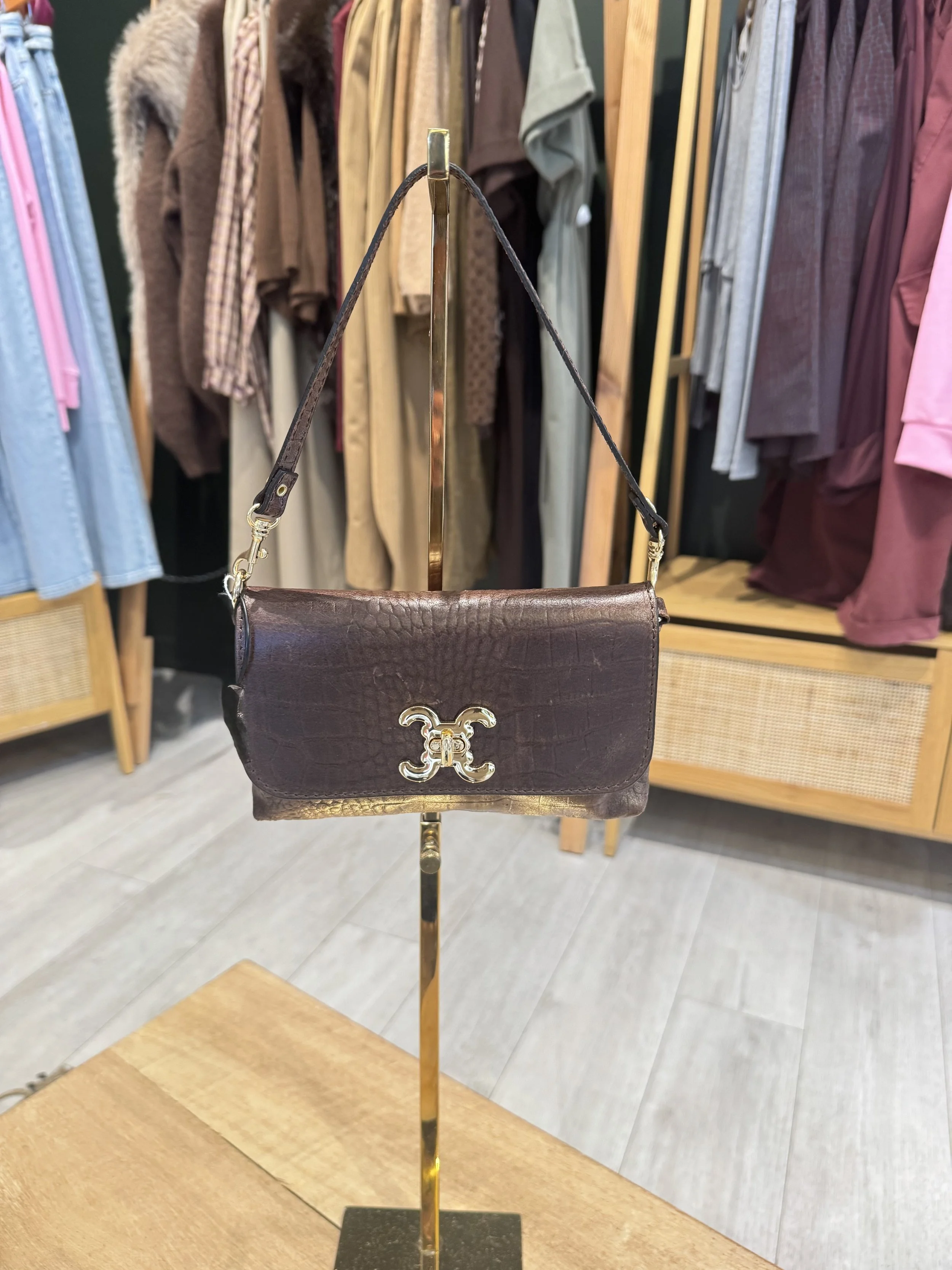 Sac Victoire – Cuir chocolat effet croco