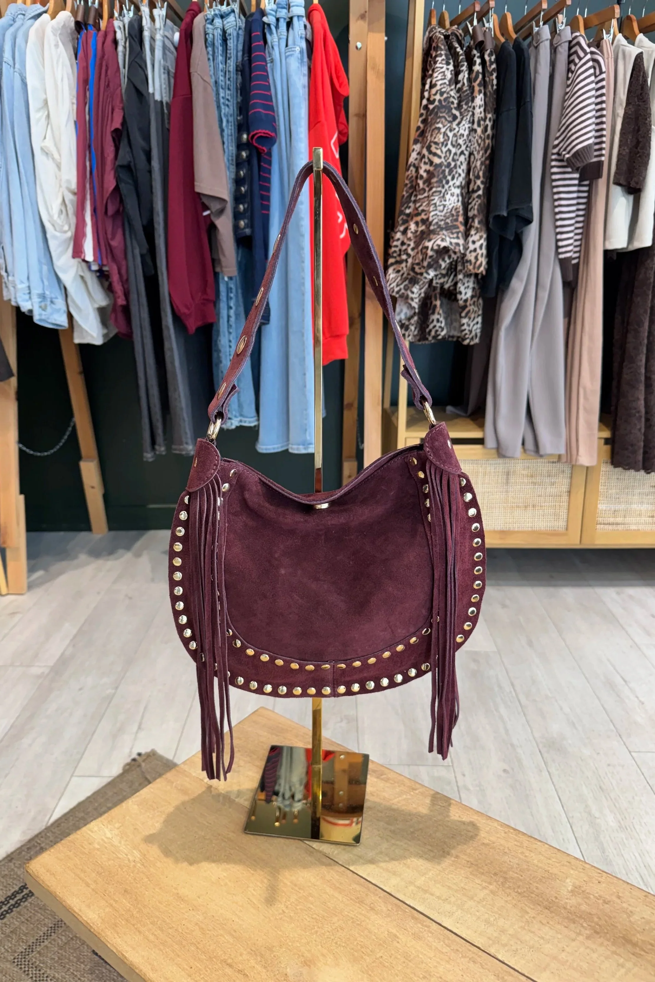 Sac Sandro – Croûte de cuir Bordeaux