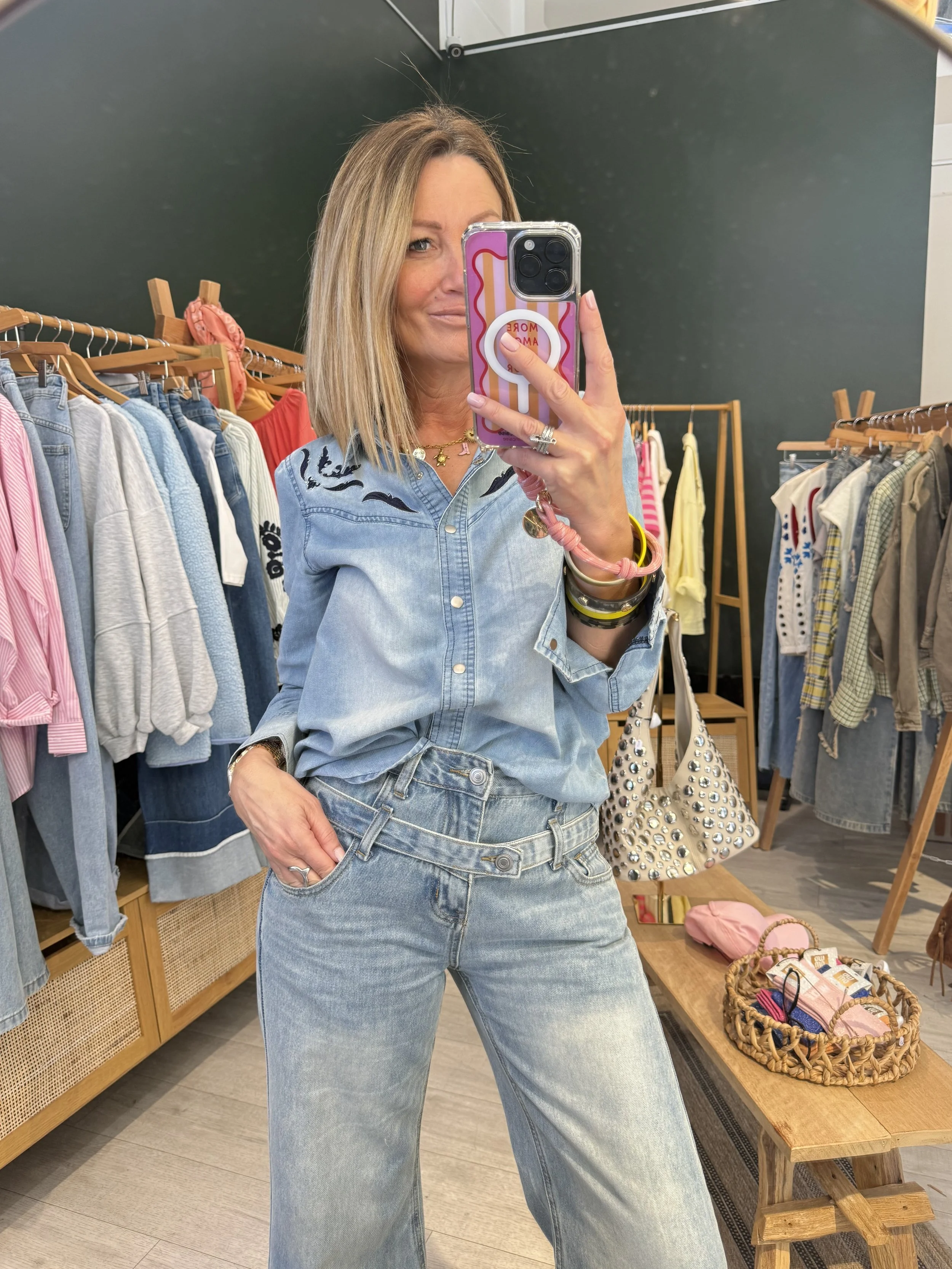 Jean Angel - Jean large taille haute double ceinture bleu clair