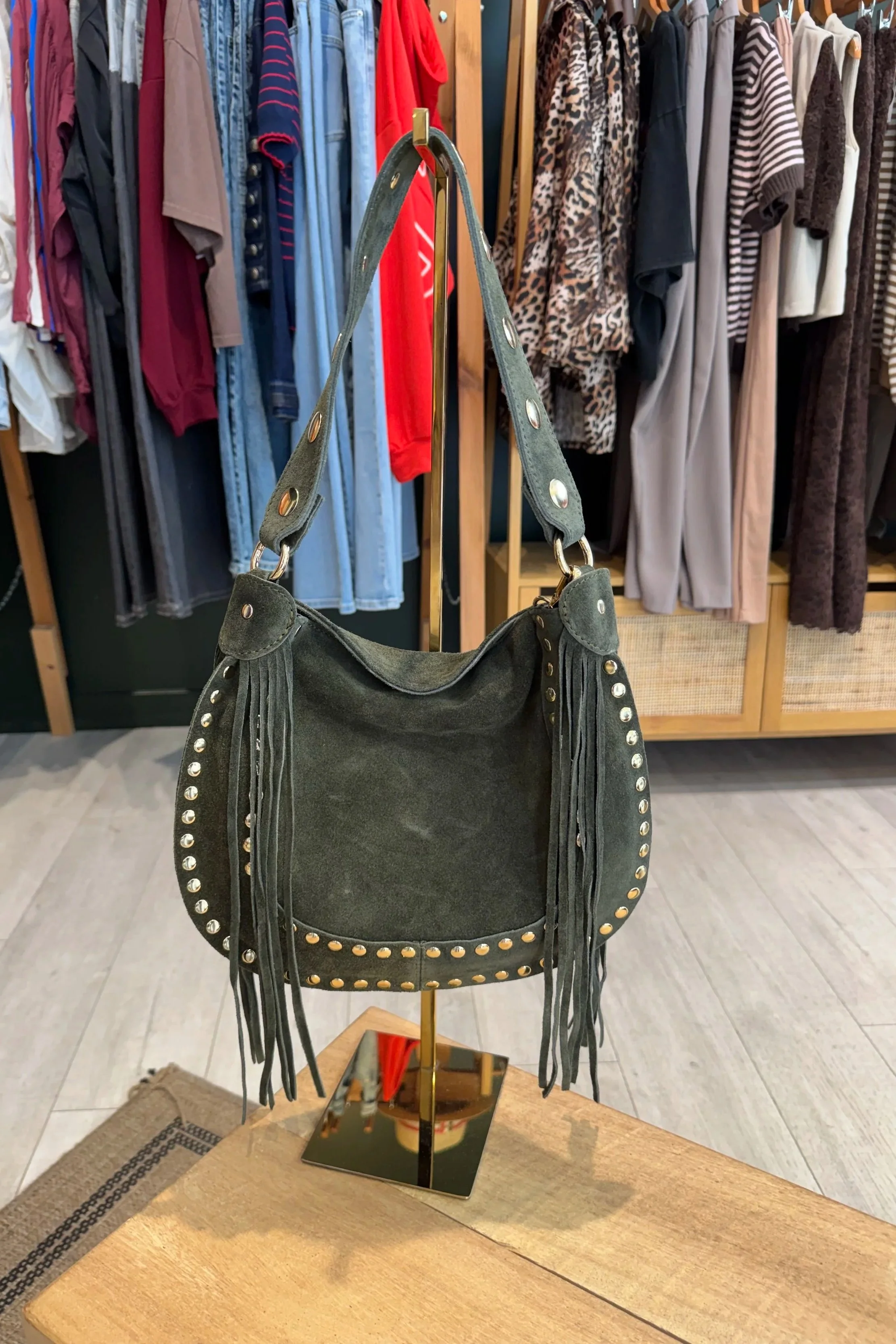 Sac Sandro – Croûte de cuir Kaki