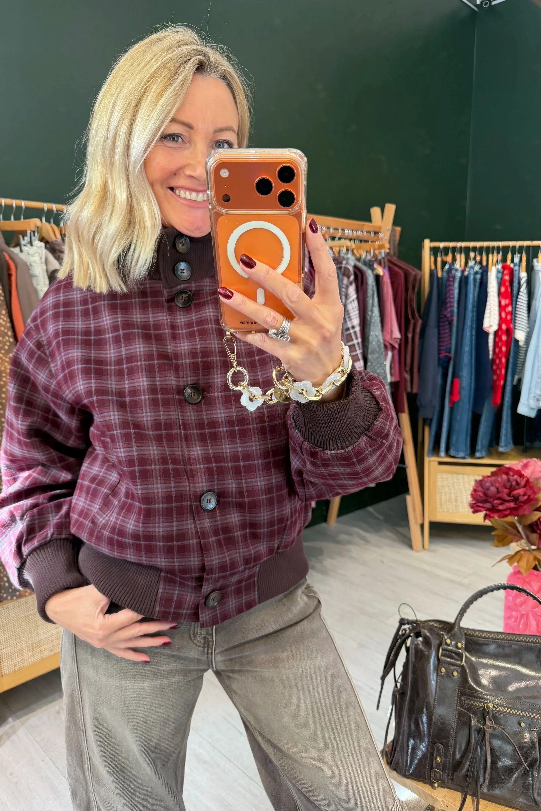Veste Suzie – Bordeaux à carreaux