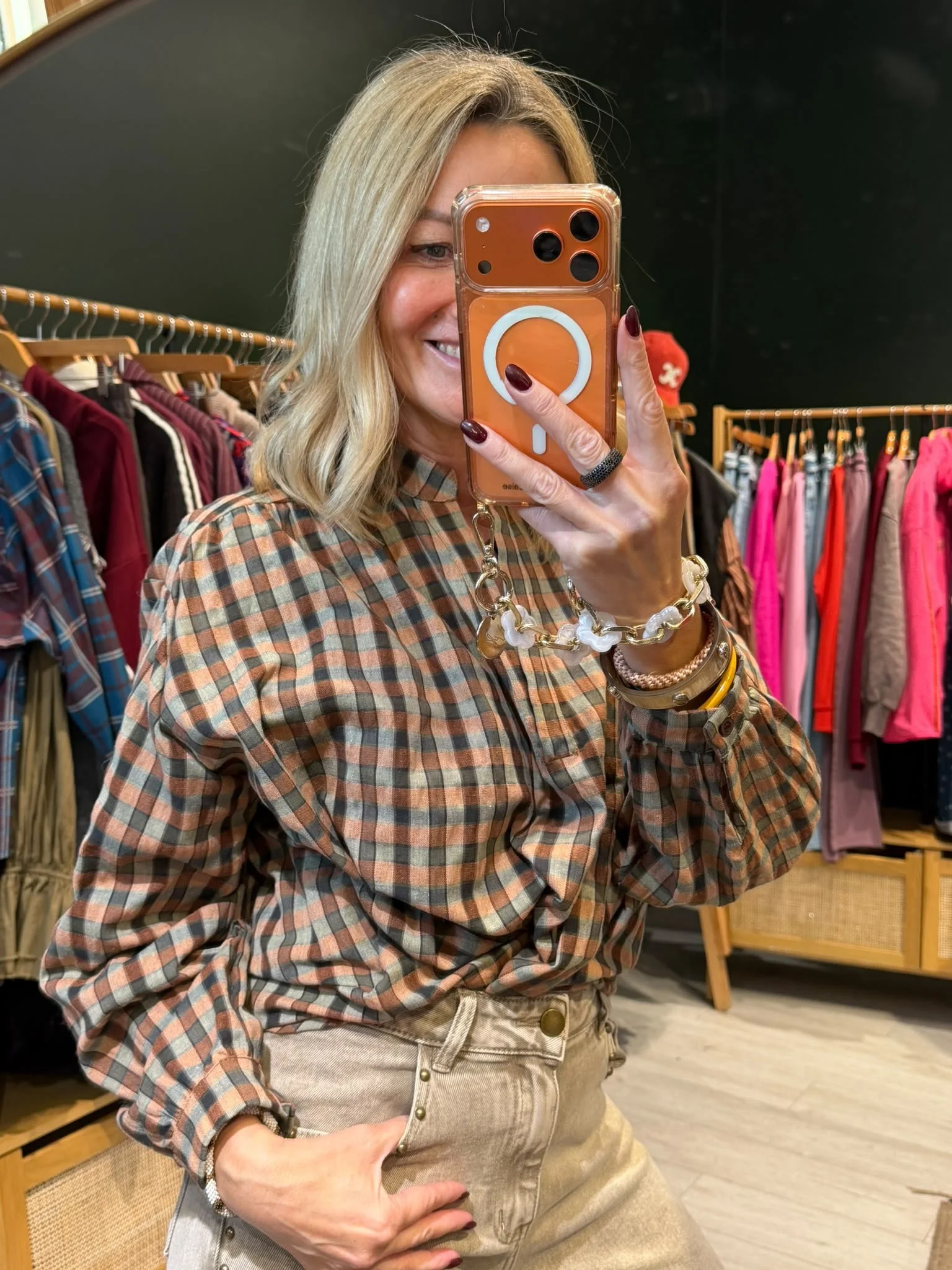 Chemise Louison – À carreaux terracotta et kaki