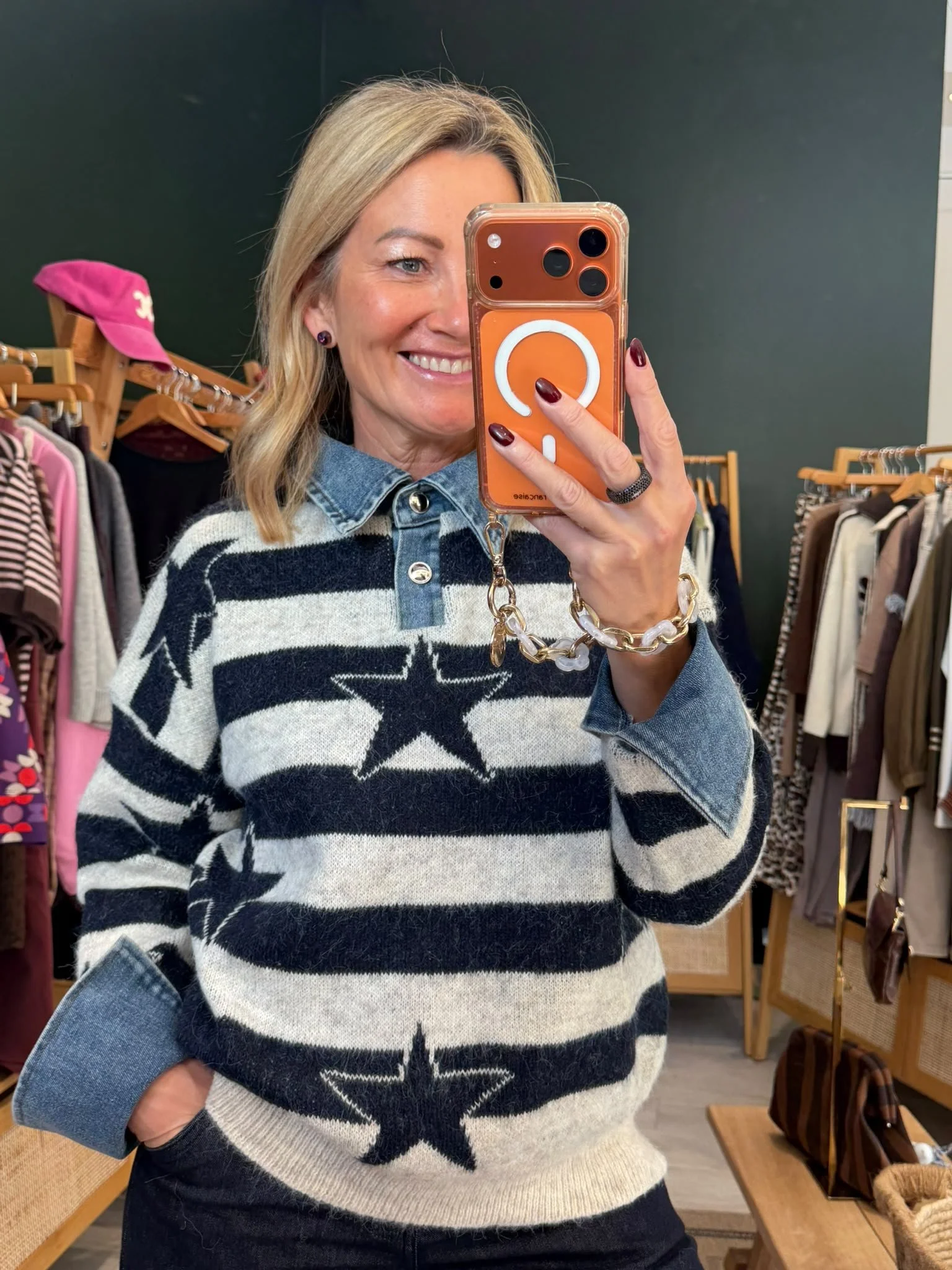 Pull Jennifer – Rayé étoiles à col en jean