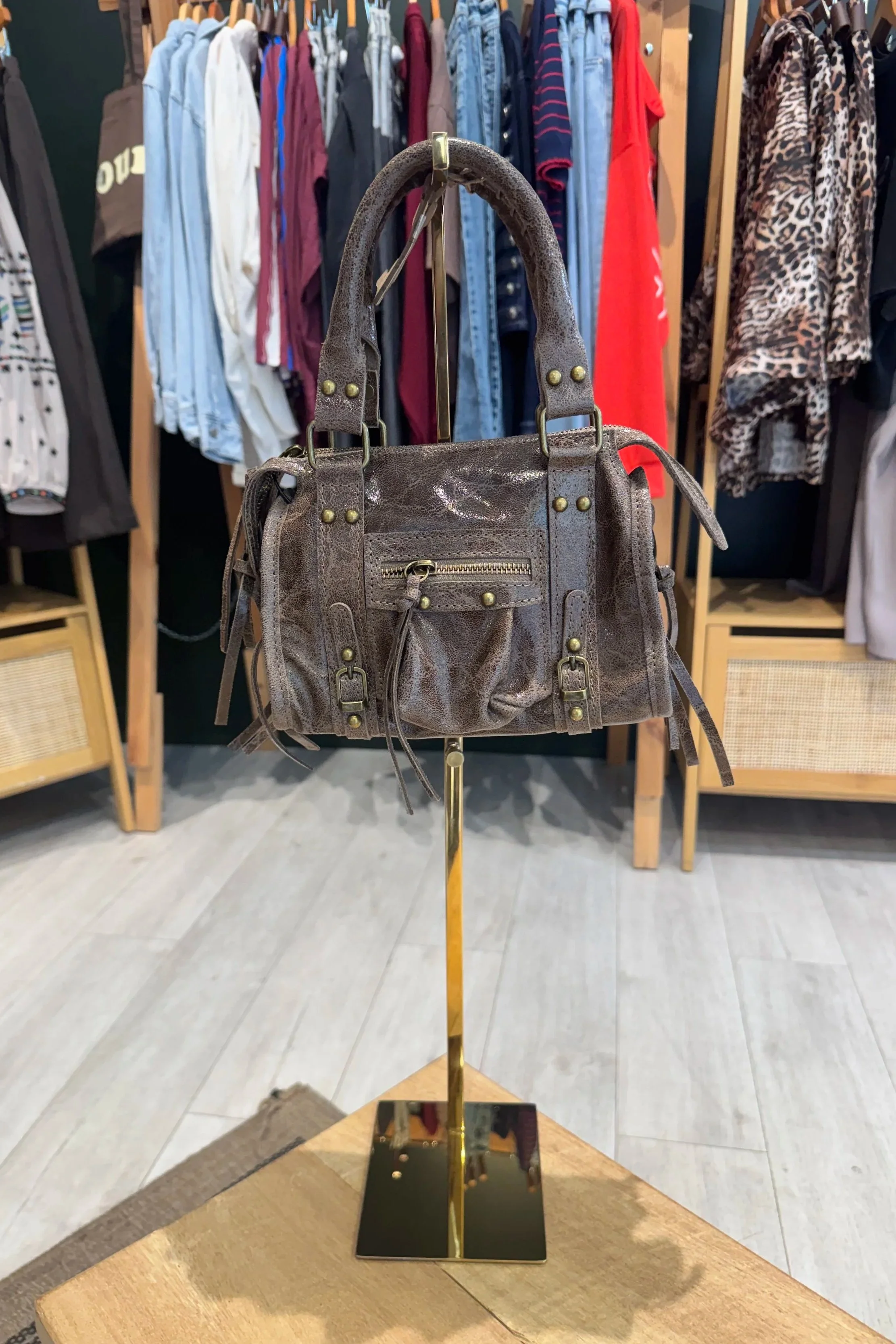 Sac Balencia Mini – Cuir de vachette Gris Fumé