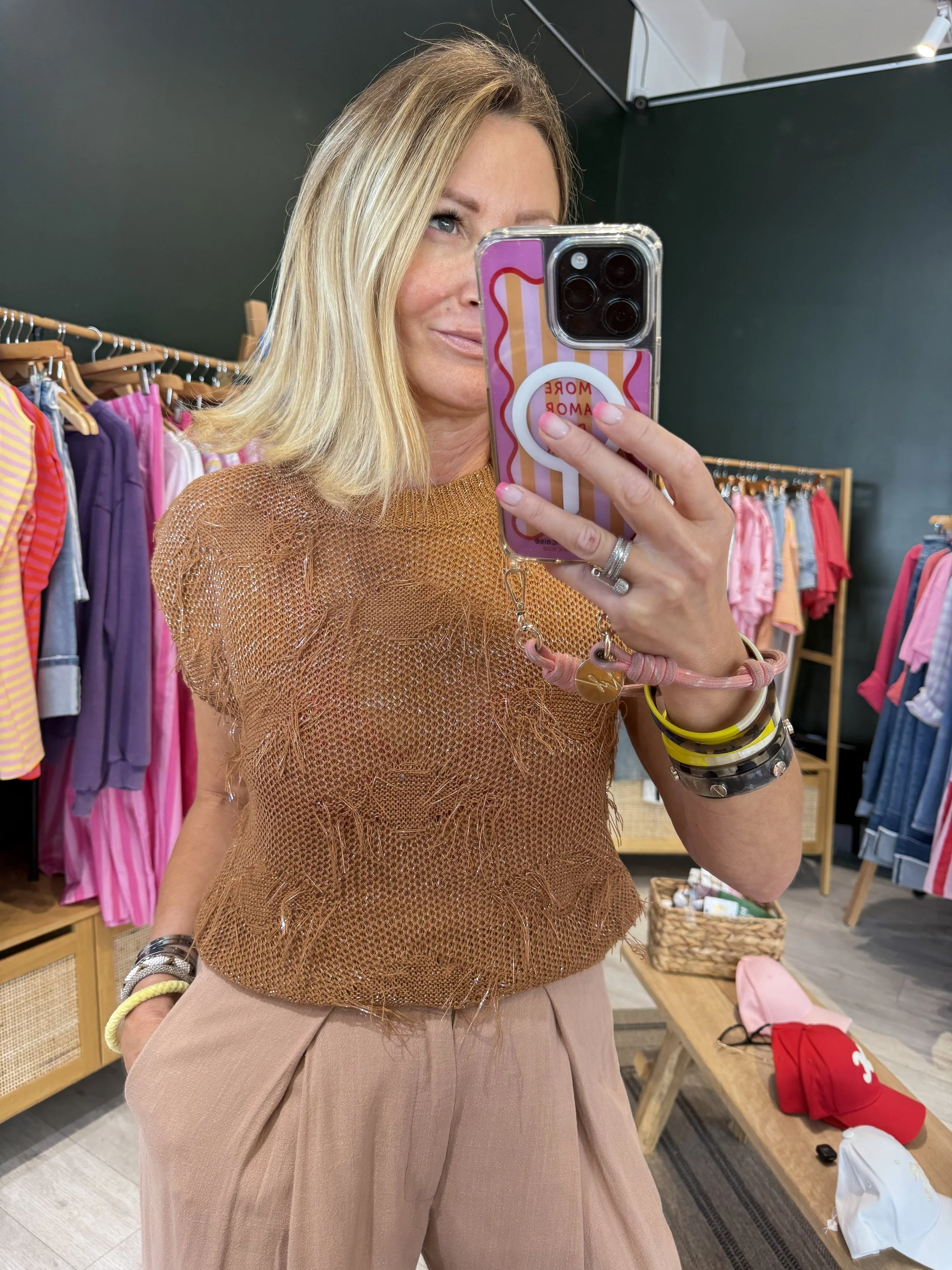 Top Maya maille lurex cuivre