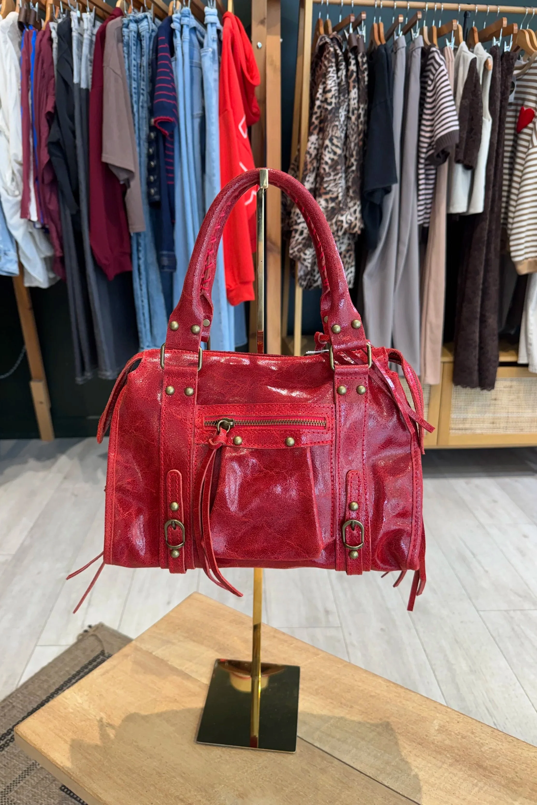 Sac Balencia Moyen – Cuir de vachette Rouge Vif