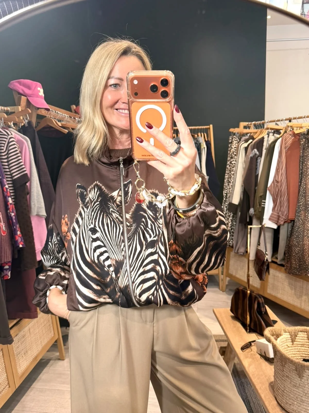 Veste Jeanne – Satin chocolat imprimé zèbres