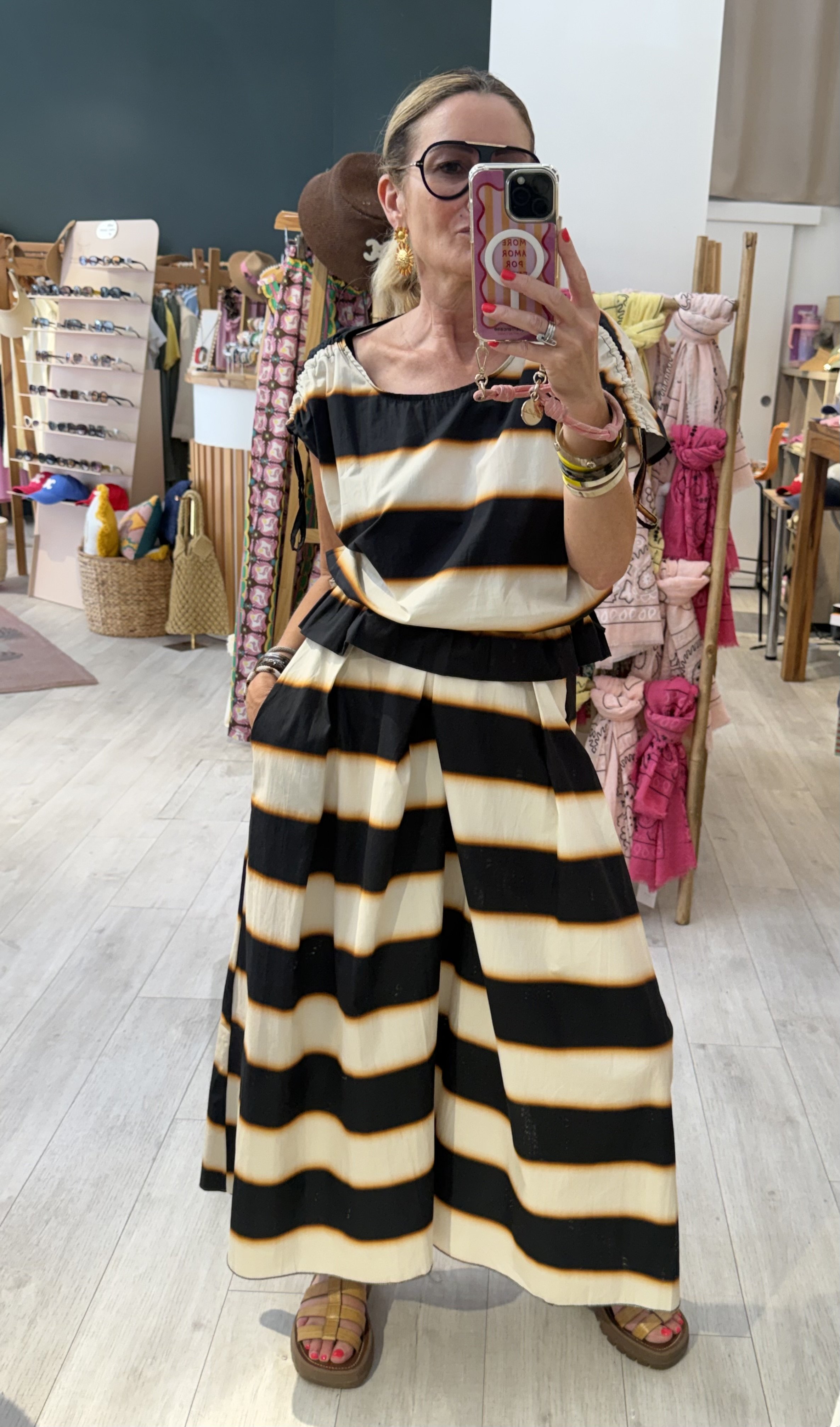 Top Flora – Bleu marine & ocre