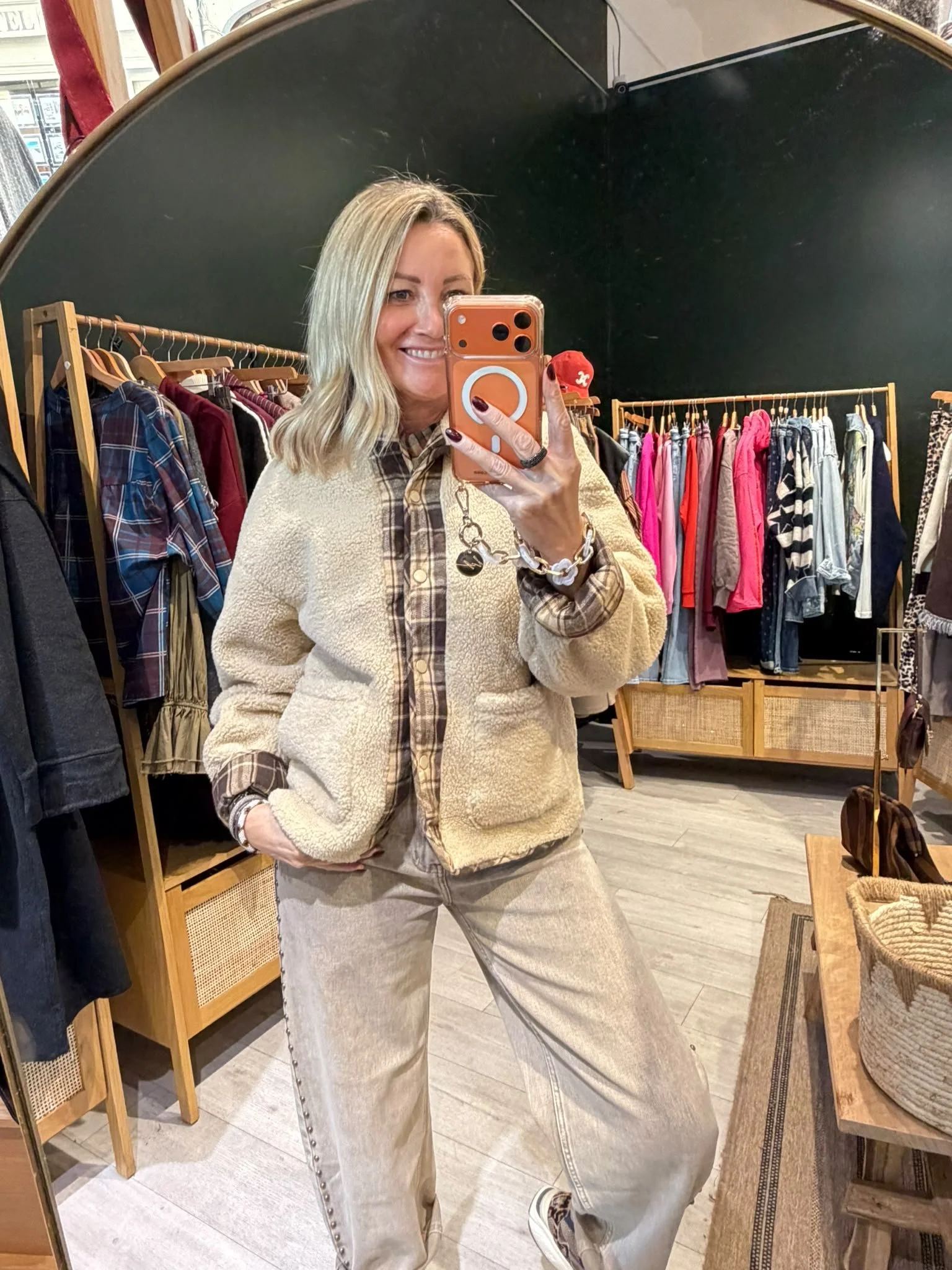 Veste Liam – Sherpa écru et carreaux