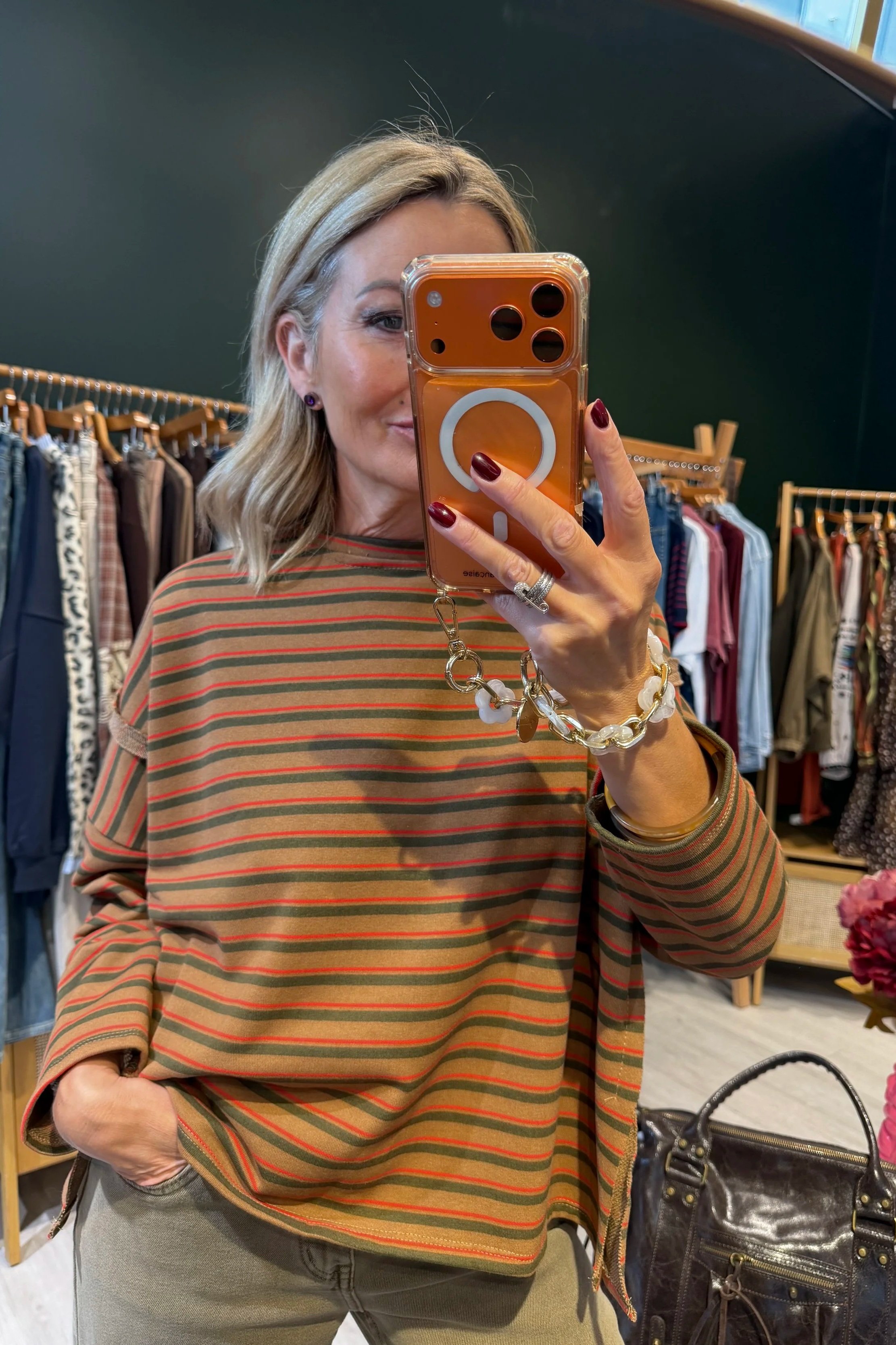 Pull Riva rayé – Kaki & orange 🧡