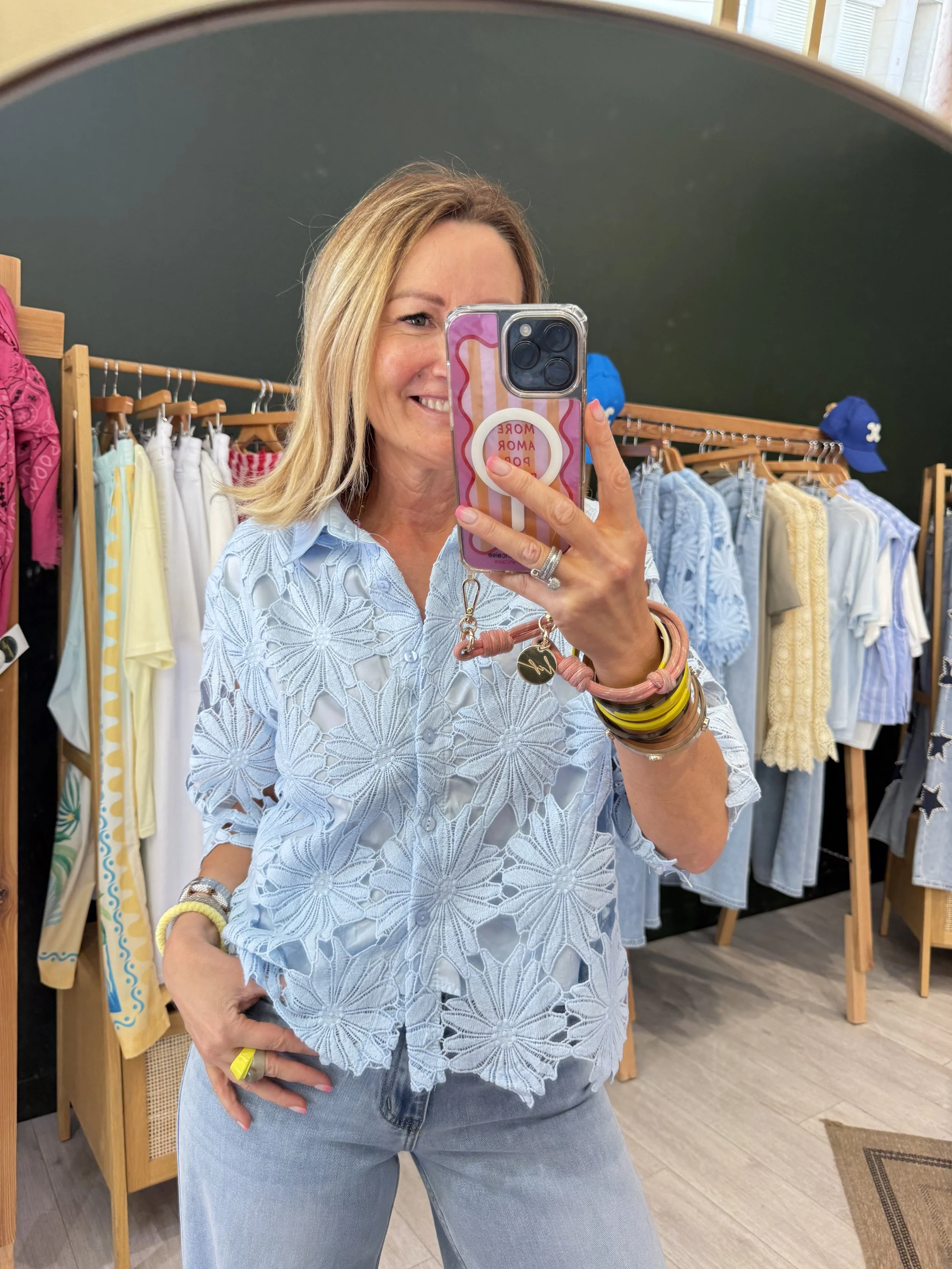 Chemise Broderie Mila bleu brume